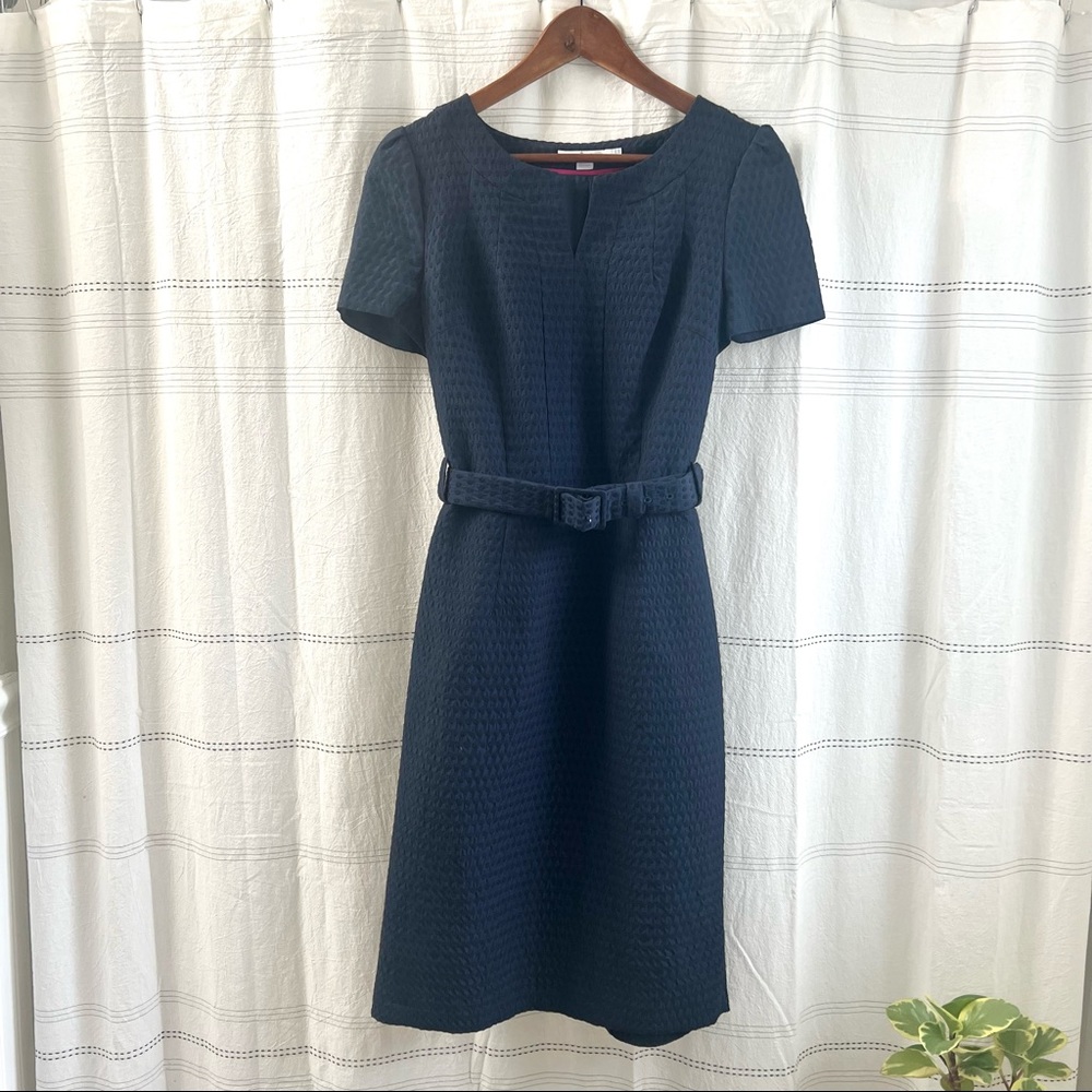 🪴Boden Smart Shift Belted Dress Navy w/ Black Dots -  like new - size 10